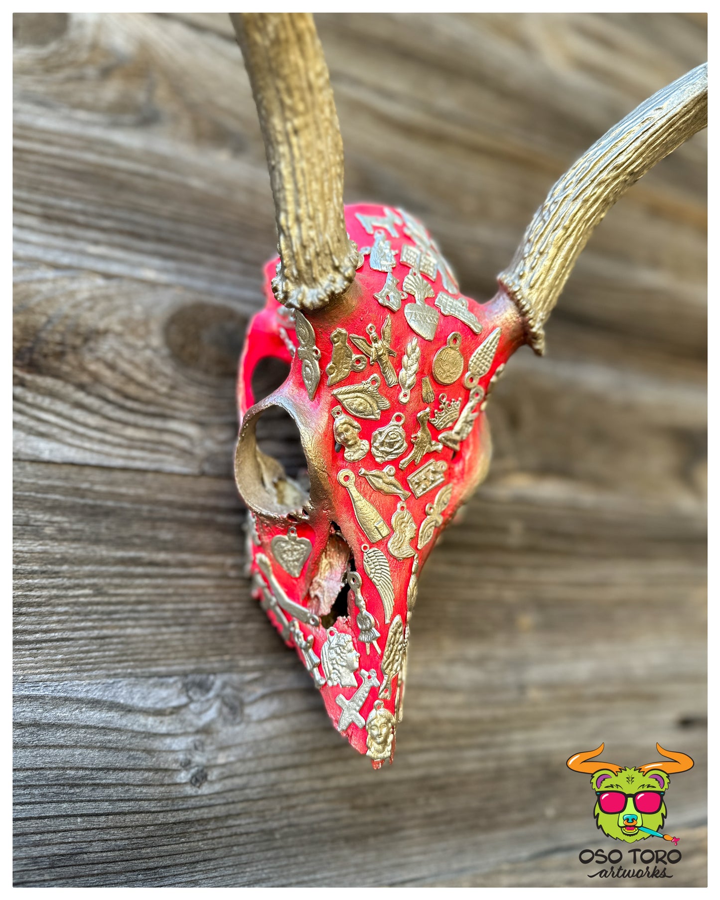 “Milagros” Pink and Gold 8 Point Deer Skull