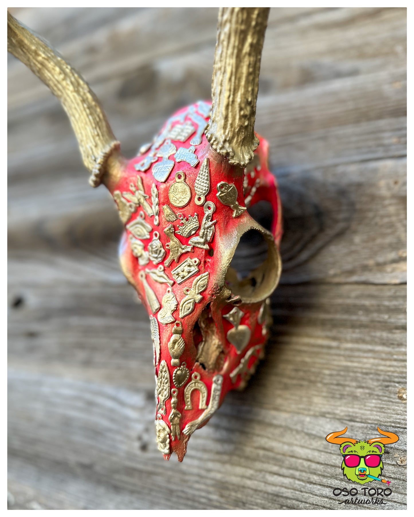 “Milagros” Pink and Gold 8 Point Deer Skull