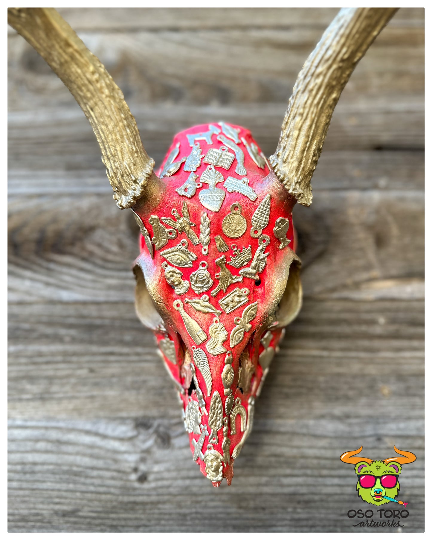 “Milagros” Pink and Gold 8 Point Deer Skull